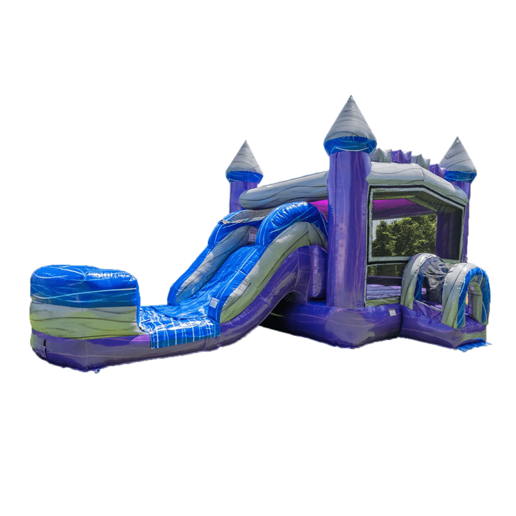 Purple Rush bounce house combo set up for a Georgetown KY birthday party