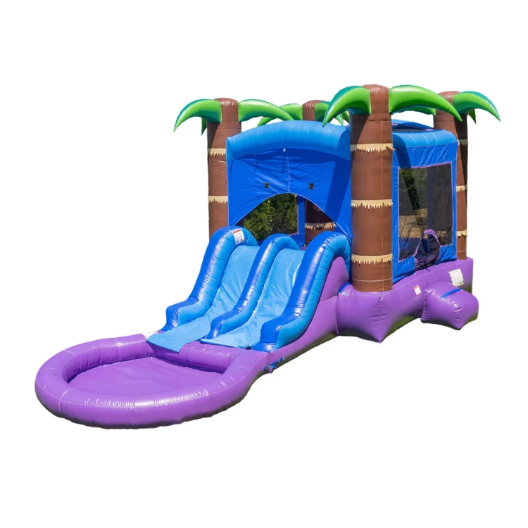Tropical Twist wet or dry combo bounce house with slide and pool